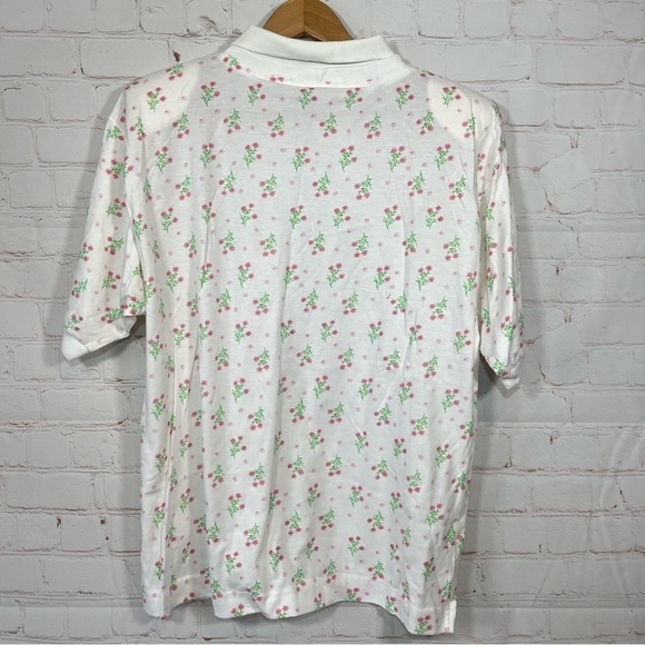 Vintage Ashleigh Morgan Shirt Womens Large White Floral Collared Shoulder Pads - Picture 11 of 12